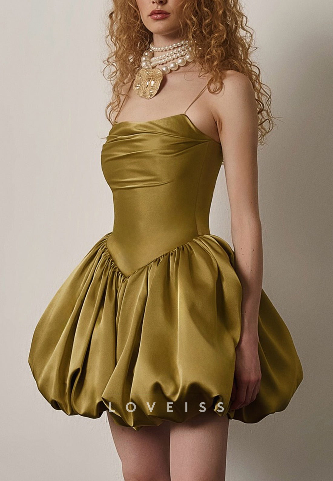 Satin Ruched Bubble Skirt Mini Dress