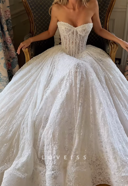 Strapless Corset Lace Ball Gown Wedding Dress