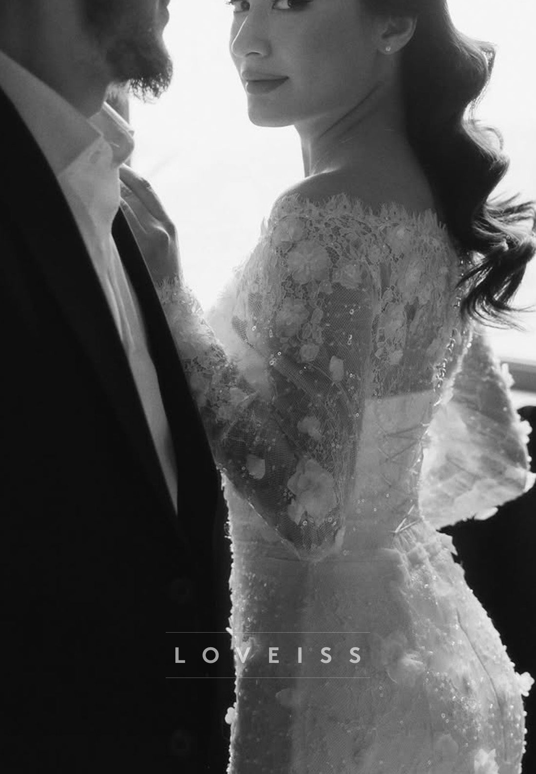 Off-Shoulder Long Sleeve Lace Wedding Dress