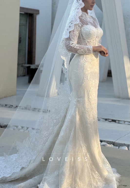 Long Sleeve Lace Mermaid Wedding Dress with Train