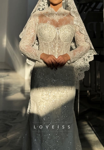 Long Sleeve Lace Mermaid Wedding Dress with Train
