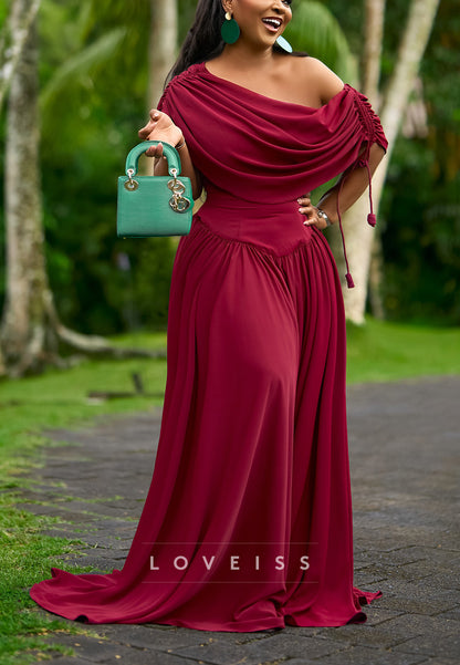 Draped One-Shoulder Maxi Dress with Ruched Sleeve