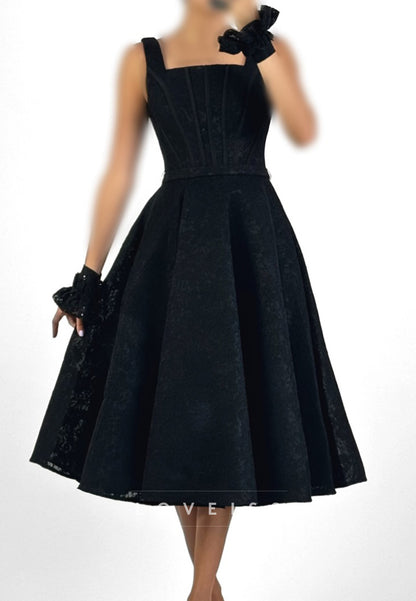 Square Neck Corset Lace Midi A-Line Dress