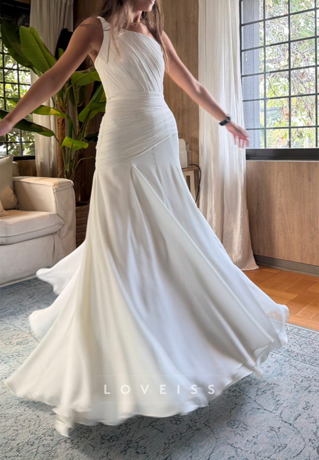 Ruched Mermaid Wedding Dress with Button Back