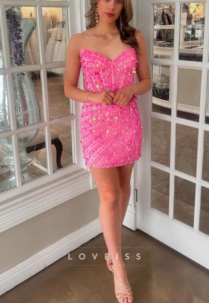Strapless Sweetheart Sequin Corset Mini Dress