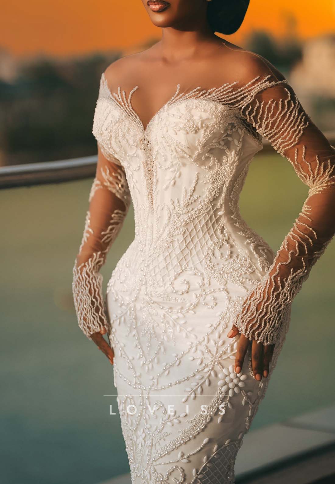 Beaded Mermaid Wedding Dress with Long Sleeves