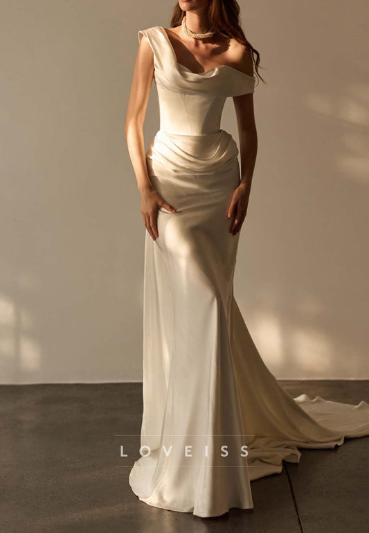 Asymmetrical Draped Satin Gown with Corset Bodice