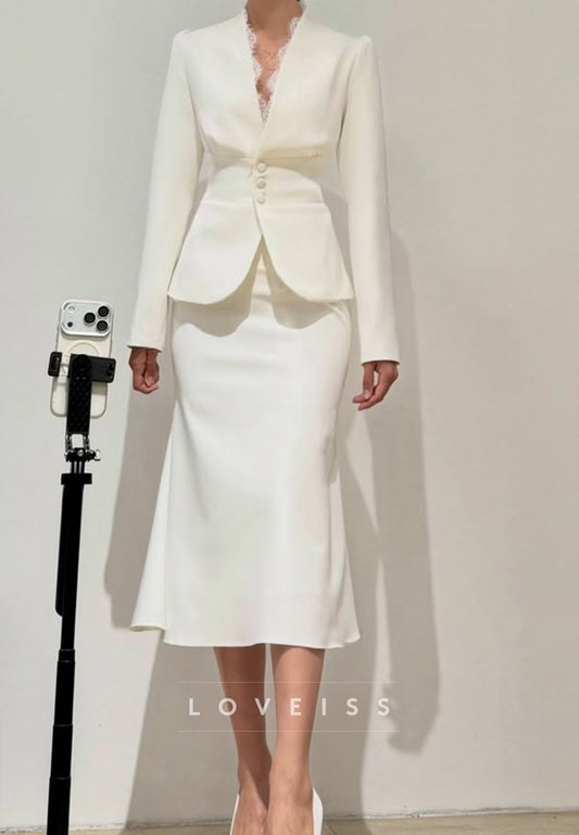 Peplum Jacket and Midi Skirt Set with Lace Trim
