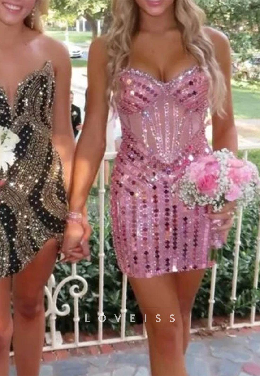 Sequin Corset Bodycon Mini Dress with Sweetheart Neckline