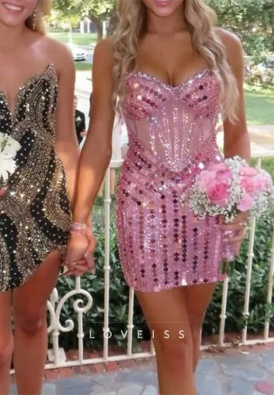 Sequin Corset Bodycon Mini Dress with Sweetheart Neckline