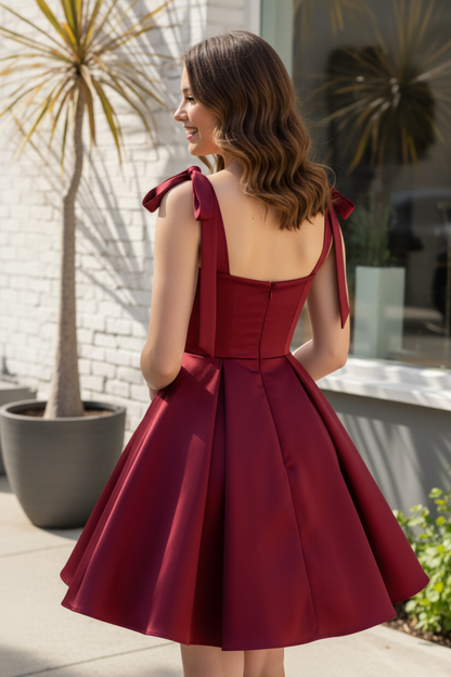 Tie-Strap Satin Homecoming Dress with Corset Bodice