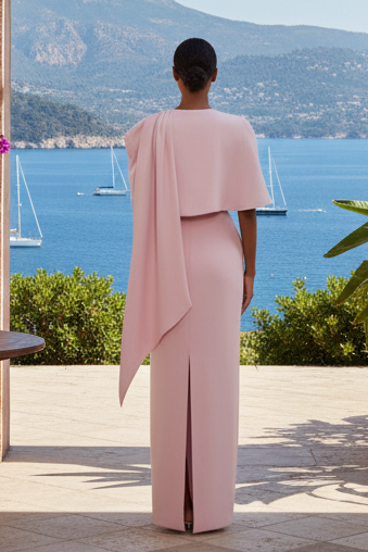 One Shoulder Cape Gown with Crystal Detail