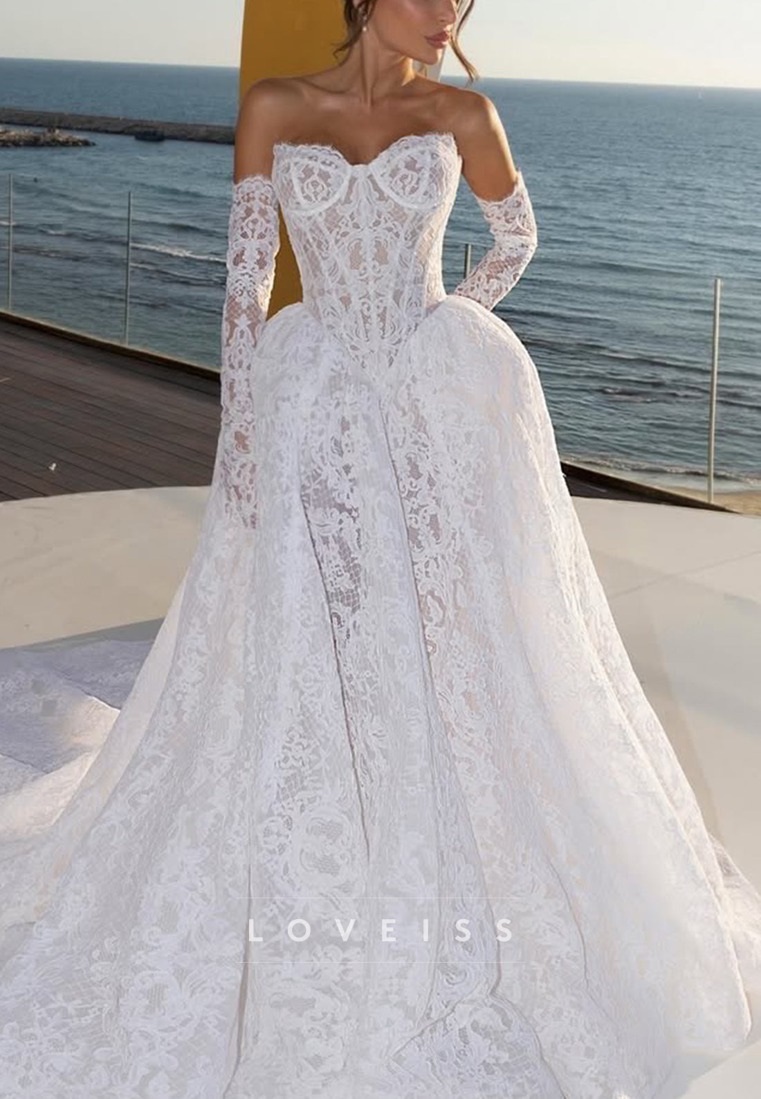 Off-Shoulder Lace Corset Ball Gown Wedding Dress