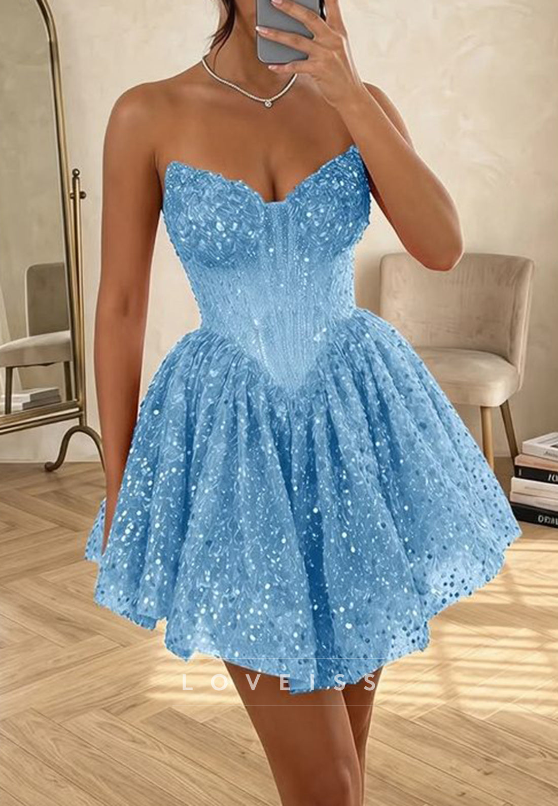 Strapless Sweetheart Corset Sequin Mini Dress