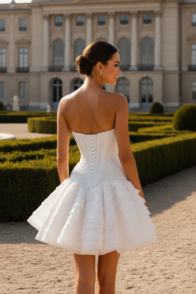 Strapless Beaded Corset Mini Dress with Ruffles