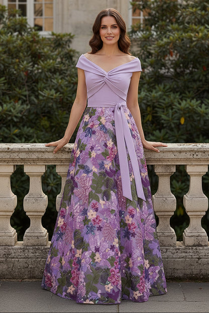 Off-the-Shoulder Embroidered A-Line Evening Gown