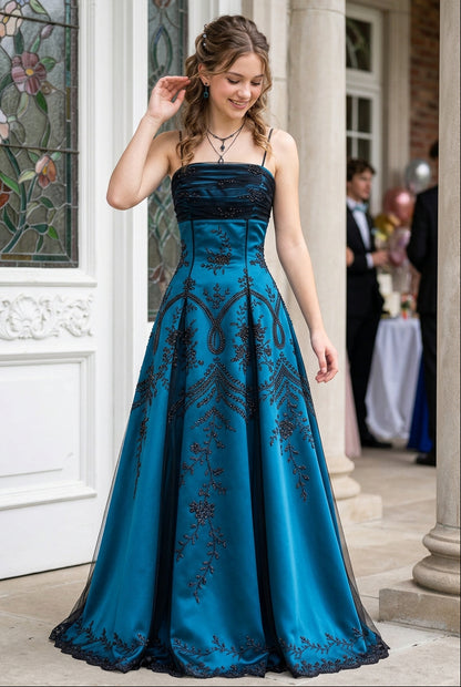 Beaded A-Line Gown with Spaghetti Straps