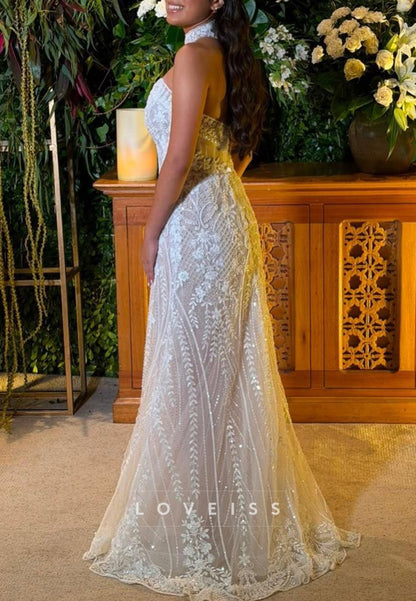 Strapless Beaded Lace Mermaid Wedding Dress