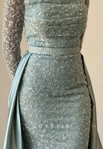 Beaded Lace Evening Dress with Overskirt