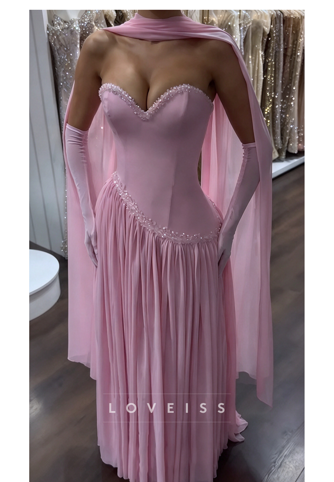 Corset Evening Gown with Beaded Sweetheart Neckline