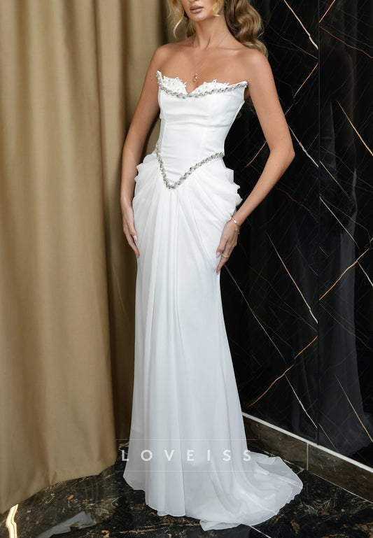 Strapless Crystal Beaded Sheath Wedding Gown