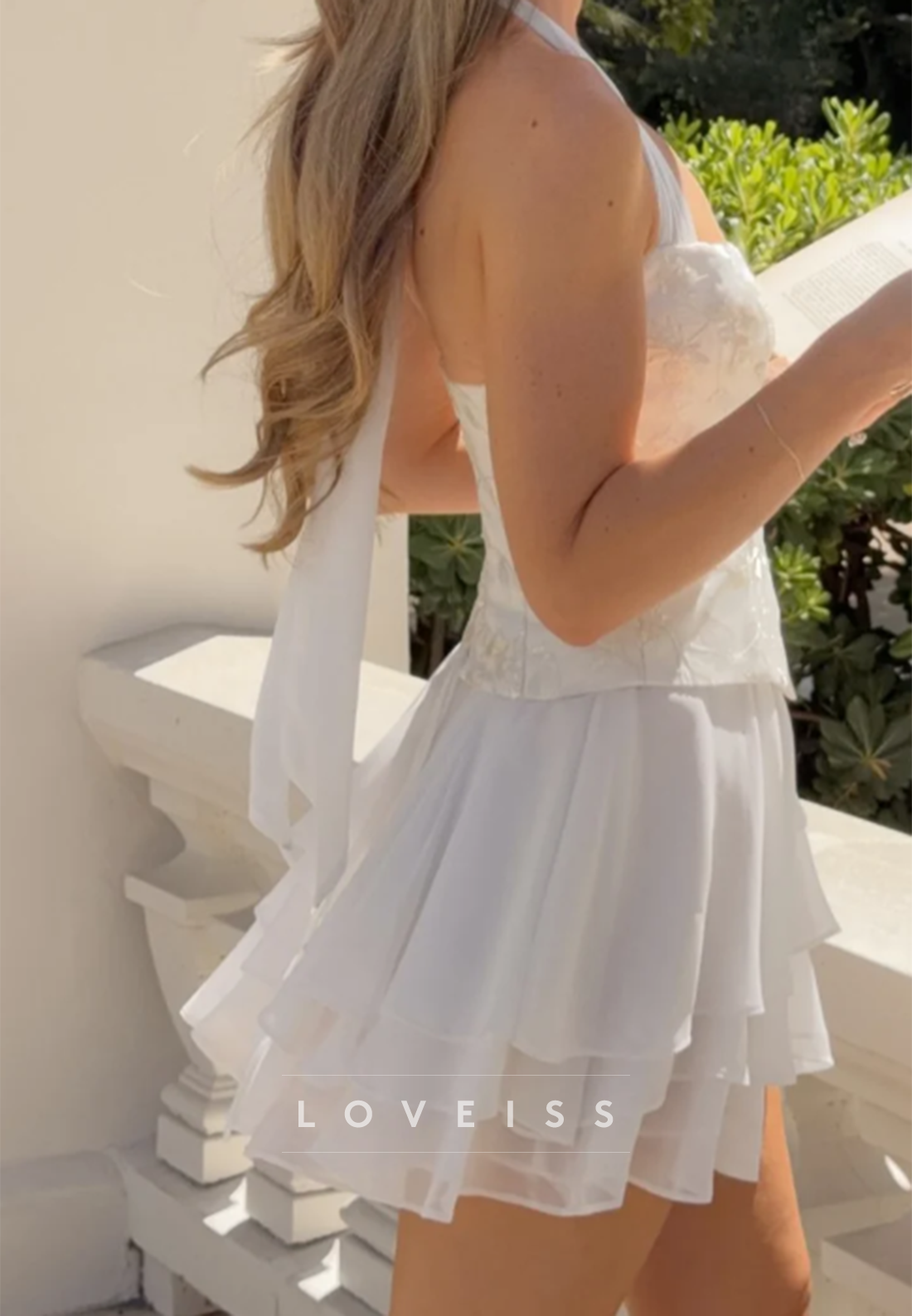 Halter Corset Mini Dress with Tiered Ruffle Skirt
