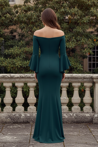Off-The-Shoulder Bell Sleeve Mermaid Evening Gown
