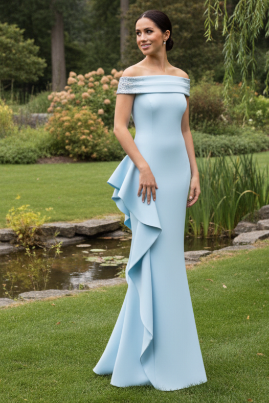 Off-the-Shoulder Ruffle Mermaid Evening Gown