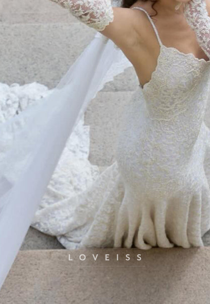 Lace Sheath Wedding Dress with Detachable Sleeves