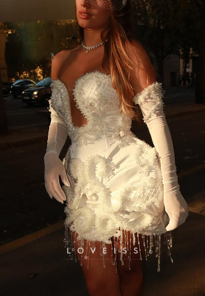 Strapless Beaded Corset Mini Dress with Fringe