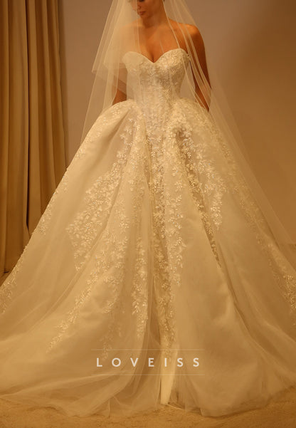 Sweetheart Strapless Lace Ball Gown Wedding Dress