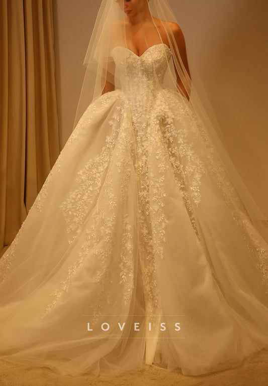 Sweetheart Strapless Lace Ball Gown Wedding Dress