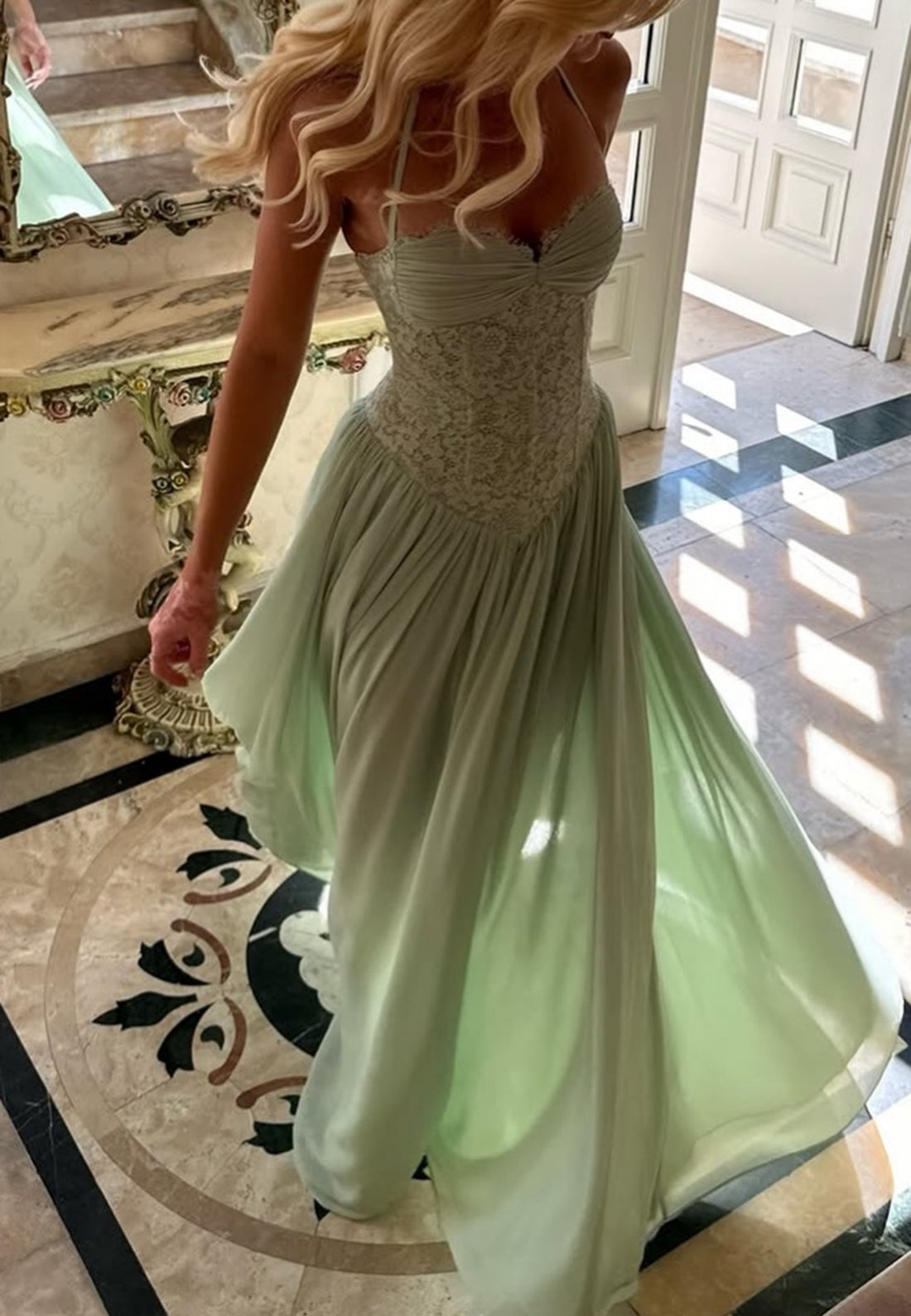 Lace Corset A-Line Floor-Length Evening Dress