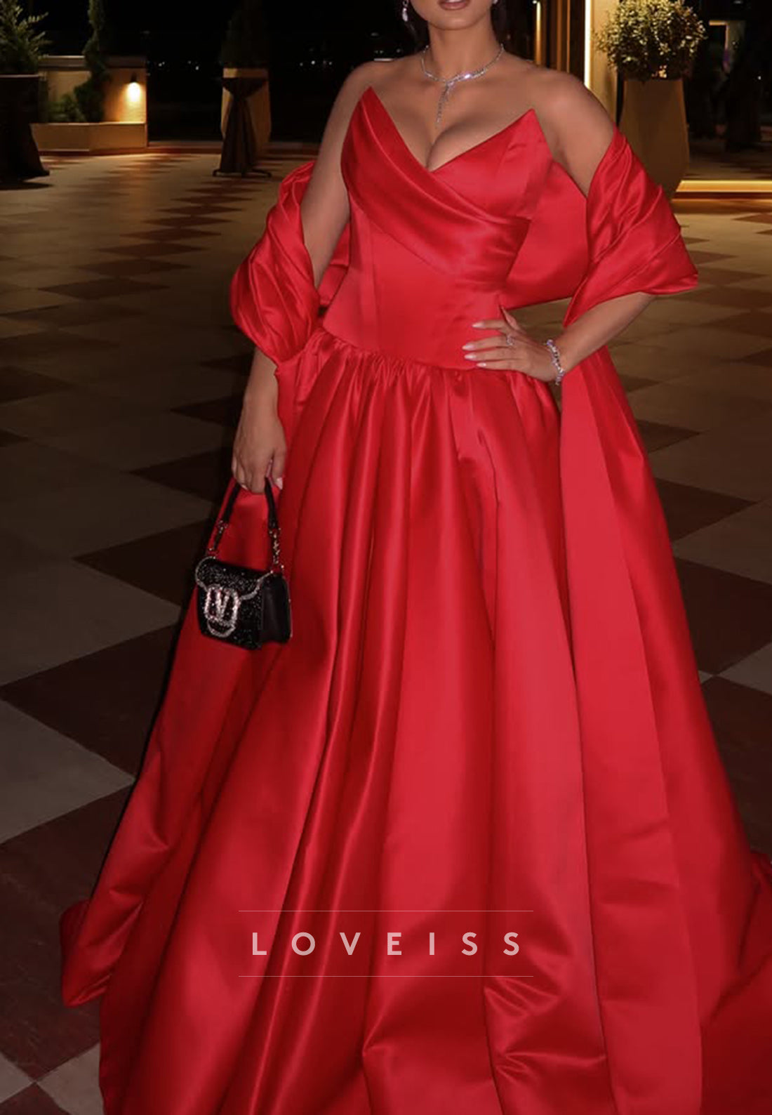 Strapless Satin Ball Gown with Matching Shawl