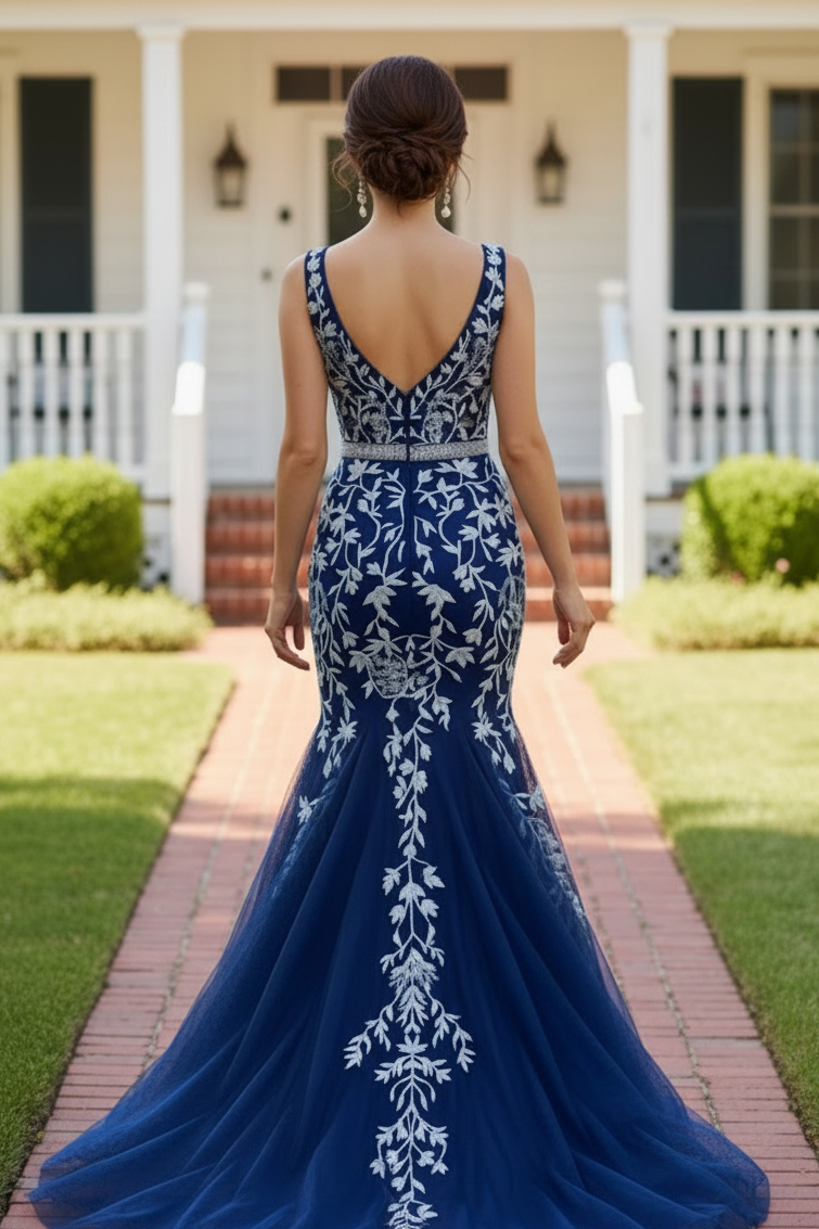 Embroidered Tulle Mermaid Formal Gown