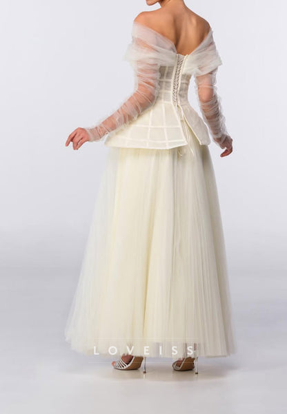 Pleated Tulle Off-Shoulder Gown with Corset Bodice