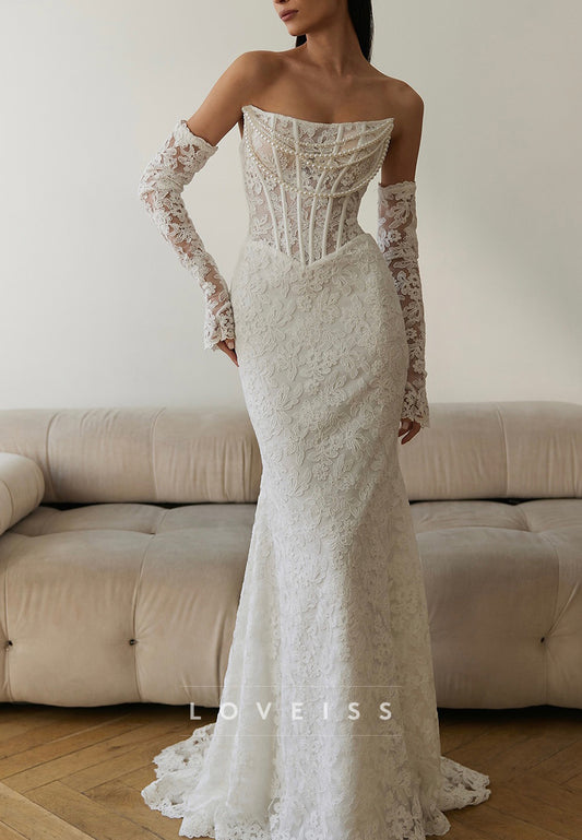 Lace Mermaid Wedding Dress with Detachable Sleeves