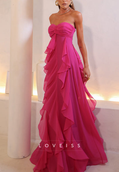 Strapless Ruffle Chiffon A-Line Gown