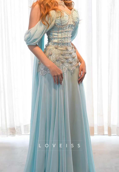 Beaded Corset Evening Gown with Scalloped Basq
