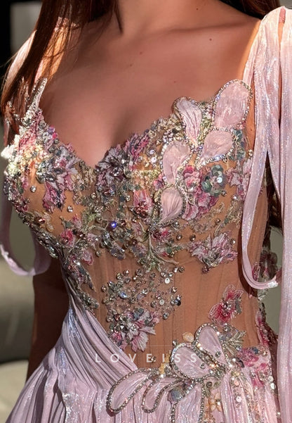 Pleated Chiffon A-Line Gown with Illusion Bodice