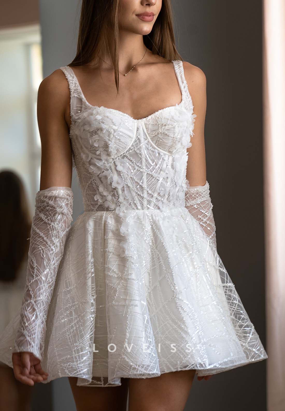 Embellished Mini Dress with Corset and Gloves