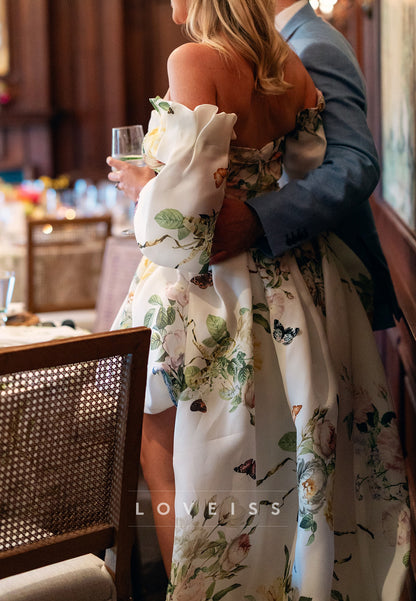 Floral Print Bubble Mini Dress with Train