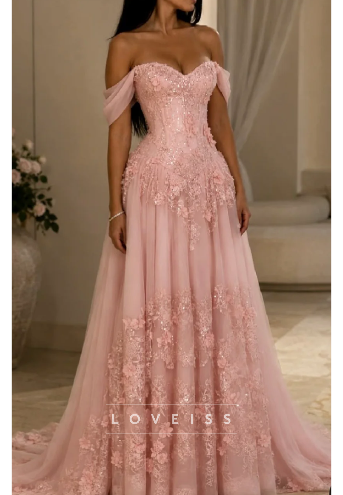 Off-the-Shoulder Corset A-Line Evening Gown