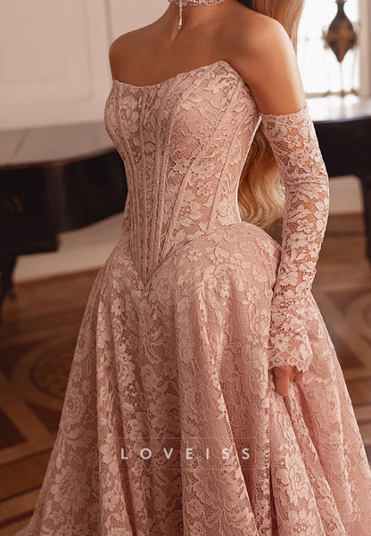 Strapless Corset Lace Ball Gown Wedding Dress