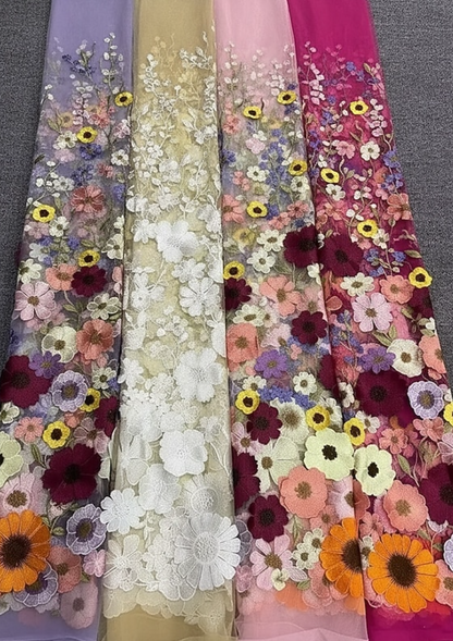 Floral Applique Evening Gown with Overskirt