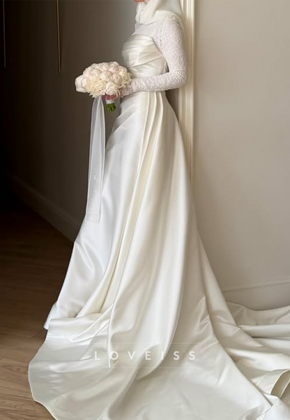 Illusion Lace High Neck Long Sleeve Wedding Gown