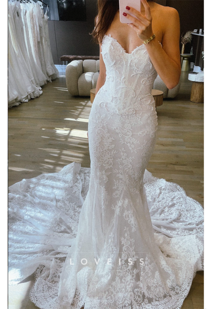 Strapless Mermaid Lace Wedding Dress with Pearl Corset