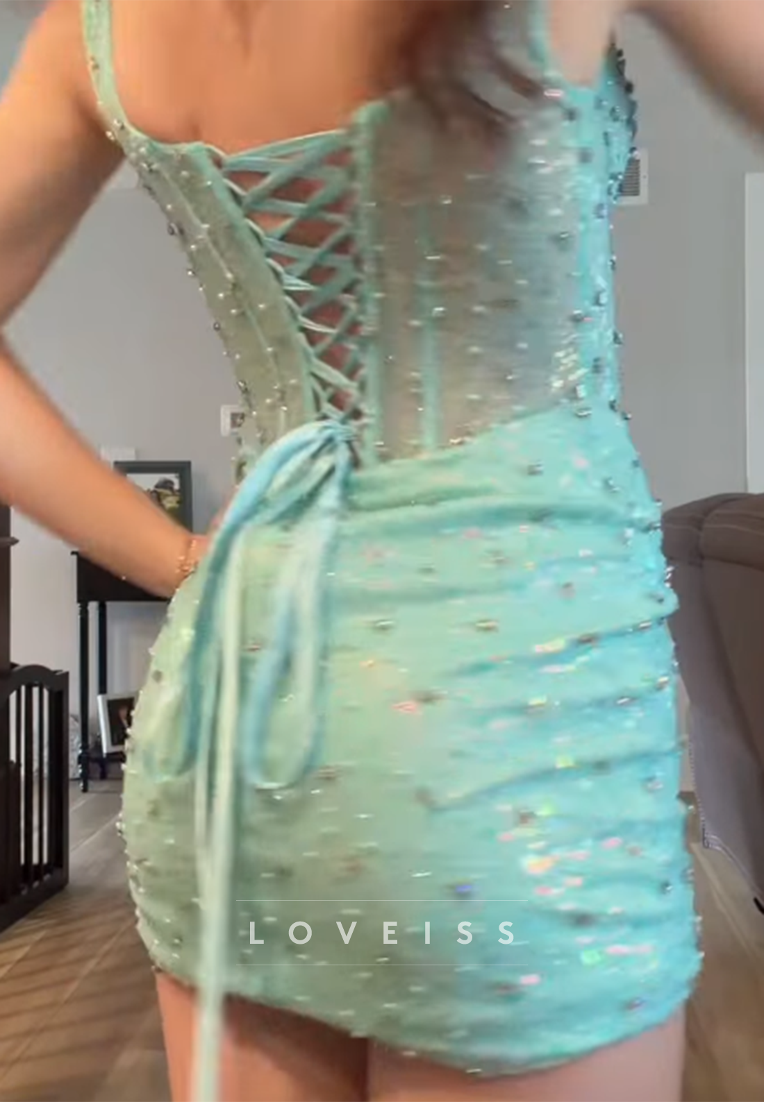 Sequin Beaded Corset Homecoming Mini Dress