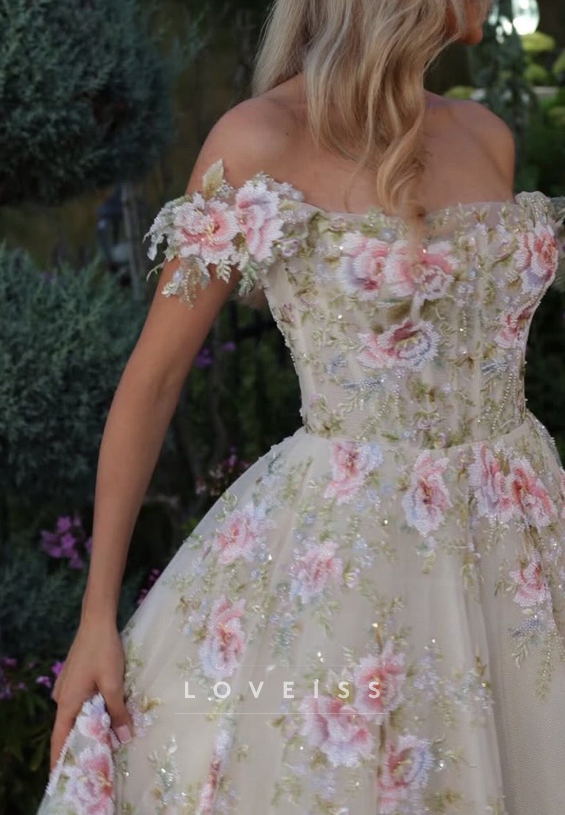 Floral Embroidered Off-Shoulder Ball Gown