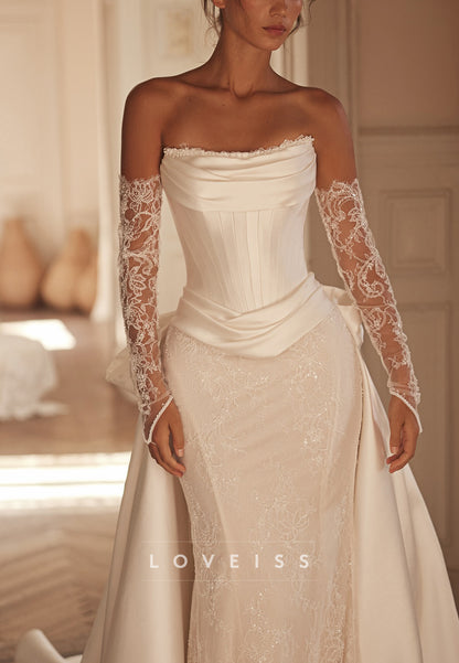 Strapless Lace Mermaid Wedding Dress with Satin Overskirt
